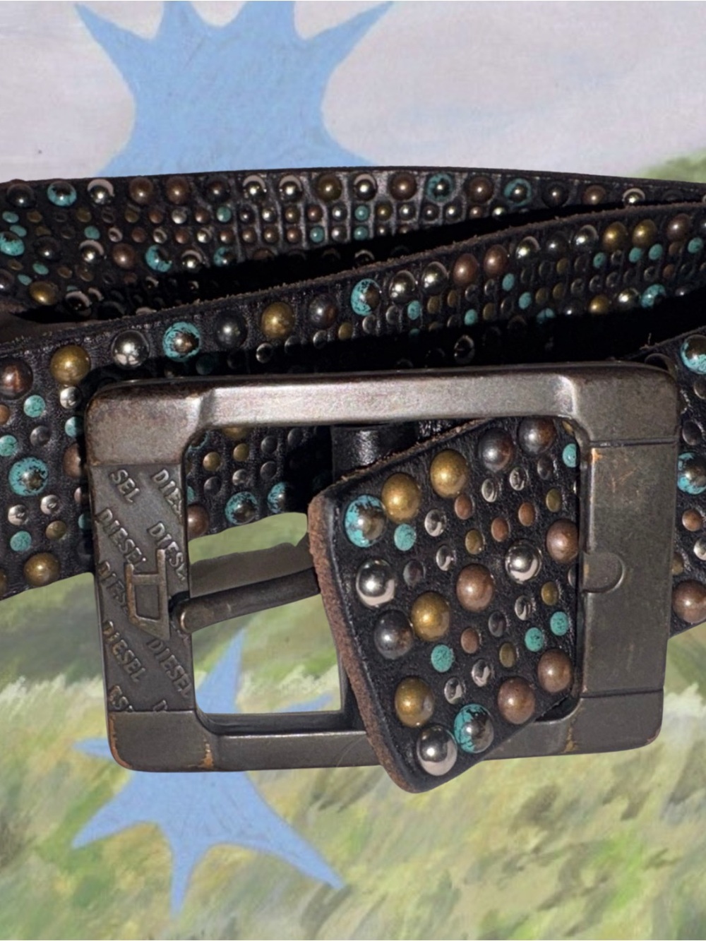 VTG Diesel Studded Leather Belt Y2K Archival Grunge Punk Biker